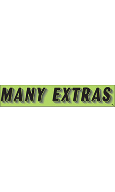 Rectangular Slogan Windshield Sticker - Green - "Many Extras"