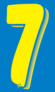 7 ½ inch Windshield Numbers And Symbols - Blue/Yellow - "7"