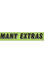 Rectangular Slogan Windshield Sticker - Green - "Many Extras"