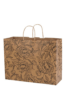 Large - Simple Floral Paper Shopping Bags - Case of 100