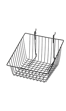 12 x 12 x 8 inch Black Mini Grid Basket with 4 inch Slanted Front Lip for Slatwall & Wire Grid
