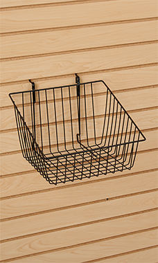 12 x 12 x 8 inch Black Mini Grid Basket with 4 inch Slanted Front Lip for Slatwall & Wire Grid