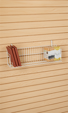 24 x 6 x 6.5 inch White Media Grid Shelf for Slatwall & Wire Grid