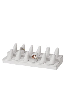 12-Finger White Faux Leather Ring Display