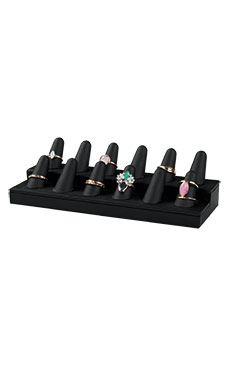 Twelve Finger Ring Displays - Black Faux Leather