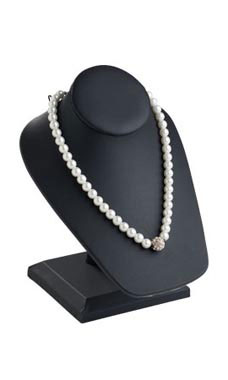 Black Faux Leather Necklace Display on Stand