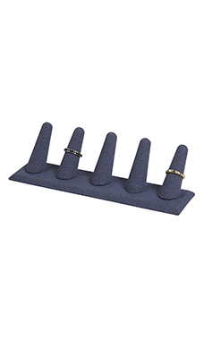 5-Finger Slate Blue Faux Suede Ring Display
