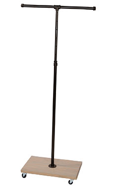 Boutique Pipe 2-Way Straight Arm Clothing Rack with Caramel Oak Wood Base