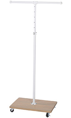 Boutique White Pipe 2-Way Straight Arm Clothing Rack with Caramel Oak Wood Base