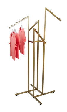 Gold 4-Way Clothing Rack with Slant Arms