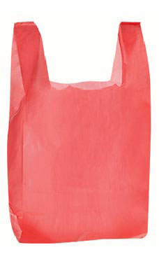 Red 8" x 5" x 16" Plastic T-Shirt Bags with Handles
