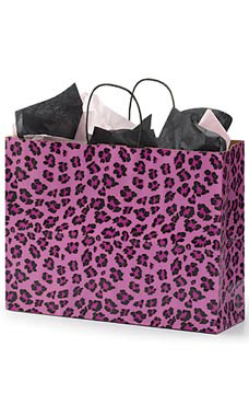 Large Pink Leopard Paper Shopping Bags - Case of 100
