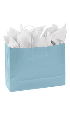 Large Powder Blue Paper Shopping Bags - Case of 100