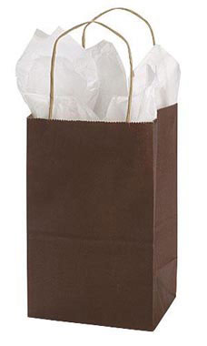 Chocolate Kraft Paper Shopping Bags - 5 1/4" x 3 1/2" x 8 1/4"