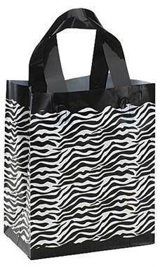 Medium Frosted Zebra Print Plastic Bags with Handles