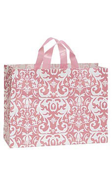 Large Pink Damask Frosted Plastic Shopping Bag
