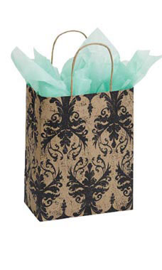 Distressed Damask Paper Shopping Bag