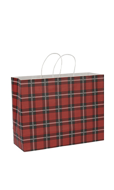 Large - Holiday Red Plaid Paper Shopping Bags - Case of 100