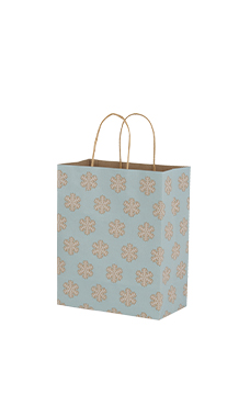 Medium - Blue Snowflake Paper Shopping Bags - Case of 100