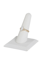 Single Finger Square Base White Faux Leather Ring Display